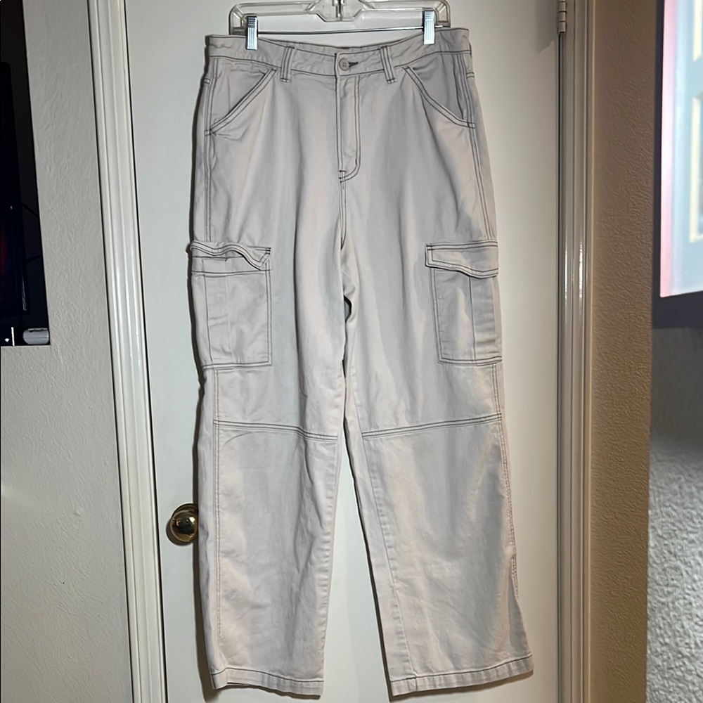 Divided Women’s Wide Leg Cargo Jeans Light Tan 100% Cotton